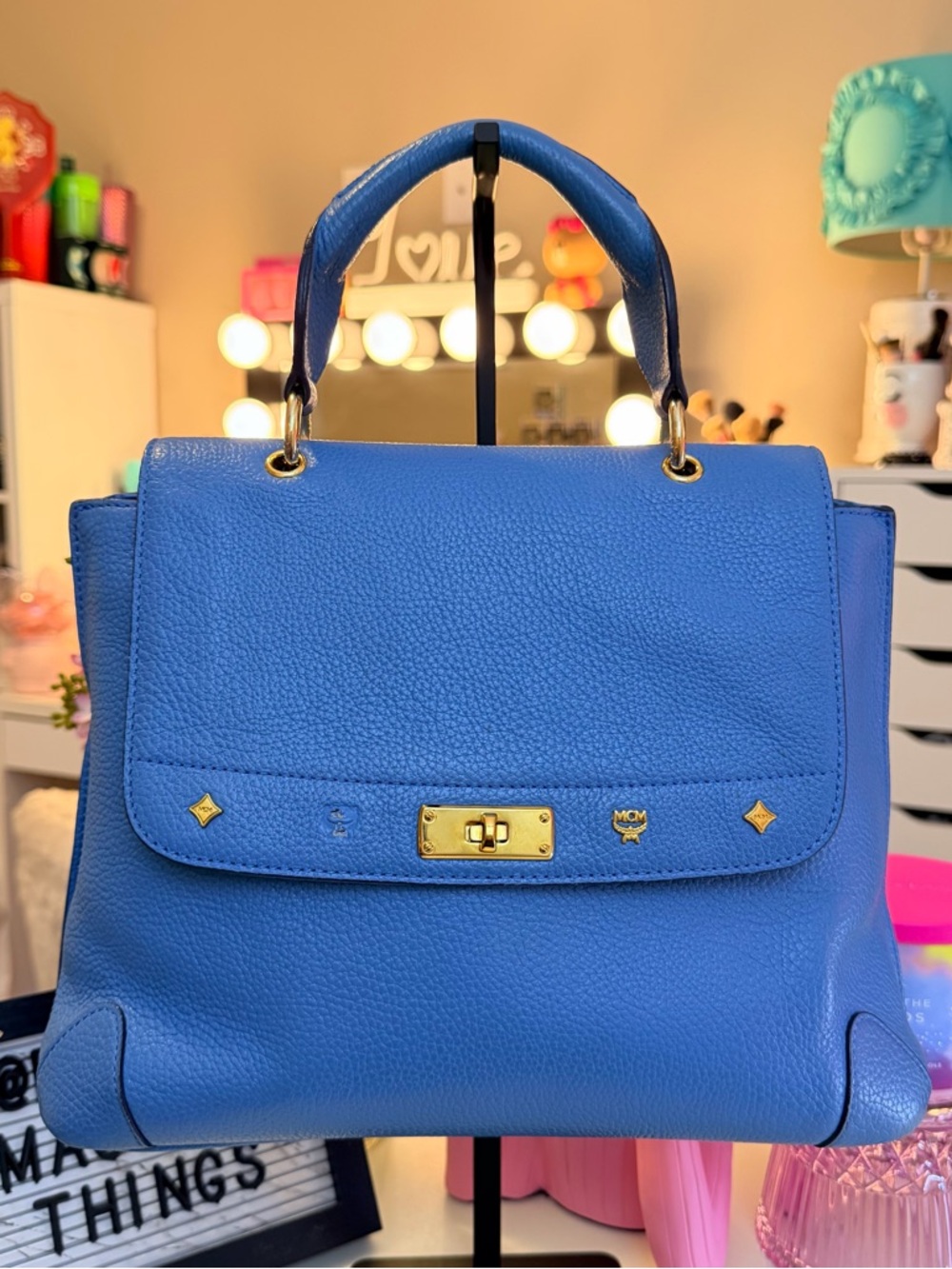 MCM First Lady Blue Leather Top-Handle Satchel 💙